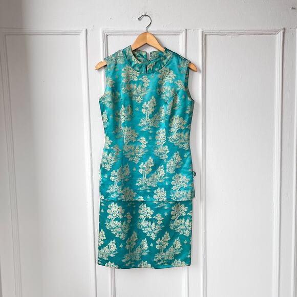 60s Brocade Chinoiserie Vintage Shift Dress Miss Brooks Scenic Print Cheongsam - Picture 4 of 9